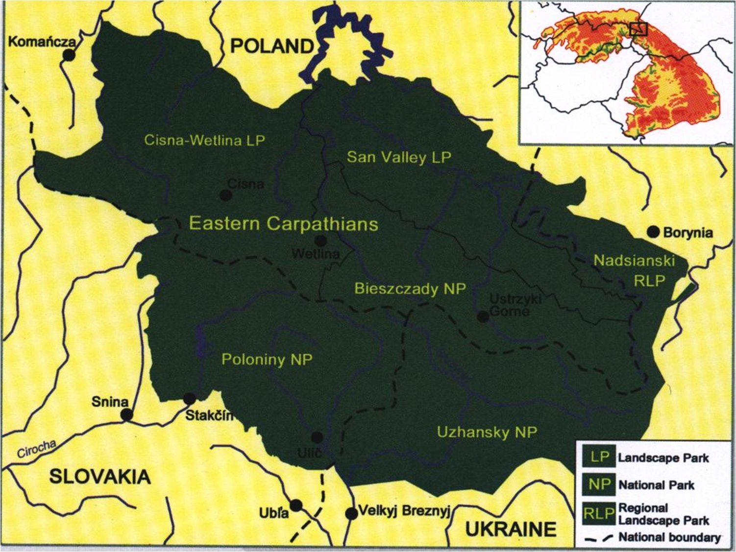Chránené územia tvoriace MBR Východné Karpaty